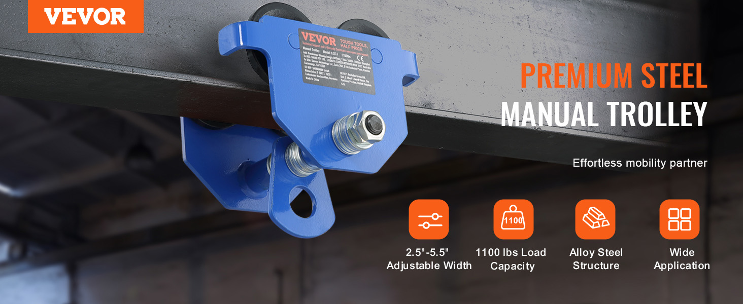 Carrello Di Sollevamento Manuale VEVOR 5 Tonnellate - Arancione, Per Travi A I E H - Foto 8