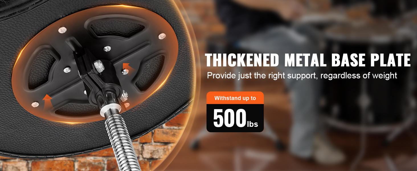 VEVOR drum throne with thickened metal base plate, supports up to 500 lbs, perfect for drummers.
