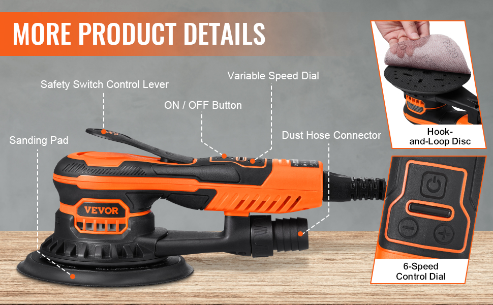 Woodworking Sander With Dust Collection VEVOR 5 & 6-Inch Random