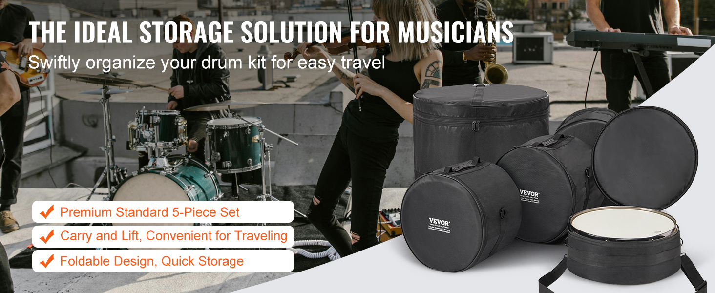 VEVOR drum bag set for convenient travel, featuring foldable design and premium 5-piece storage.