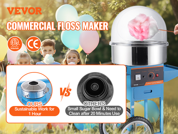 VEVOR Electric Cotton Candy Machine with Cart, 1000W Commercial Candy