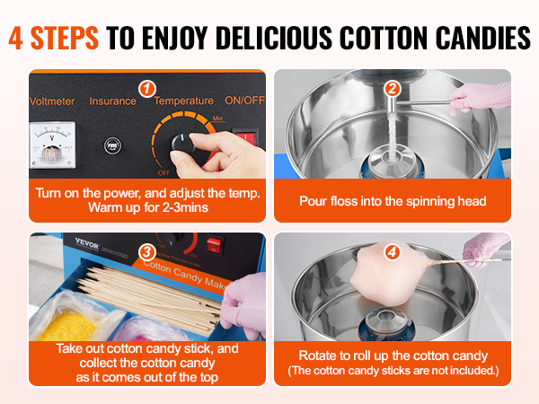 VEVOR Electric Cotton Candy Machine with Cart, 1000W Commercial Candy