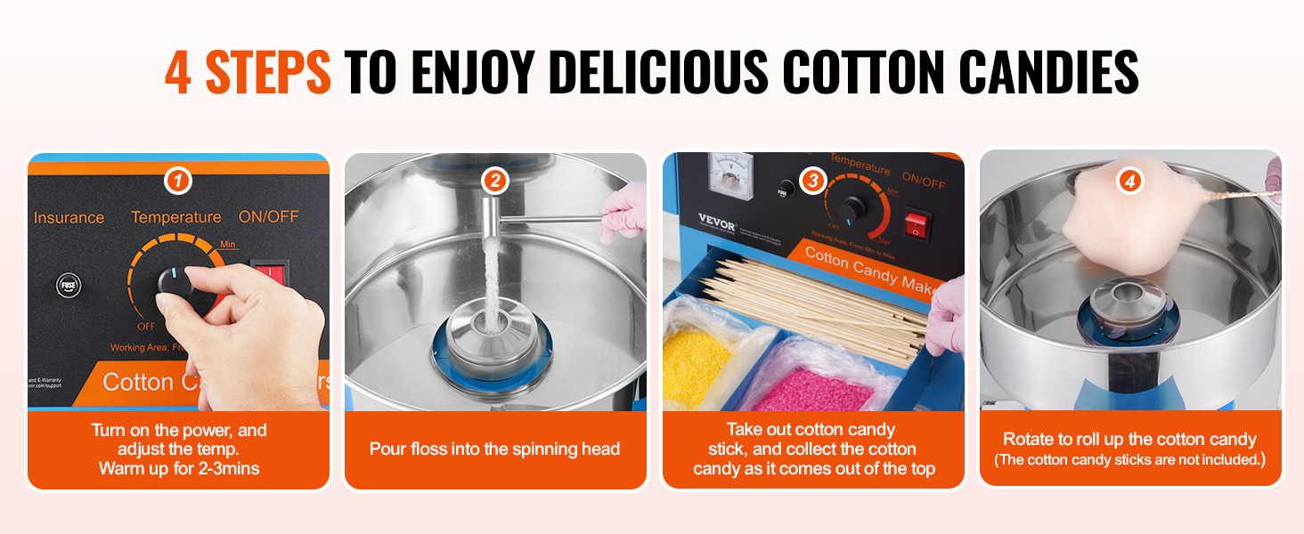 VEVOR Electric Cotton Candy Machine with Cart, 1000W Commercial Candy