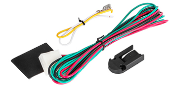 wiring harness components for VEVOR car warning alarm system, including connectors and multi-colored cables.