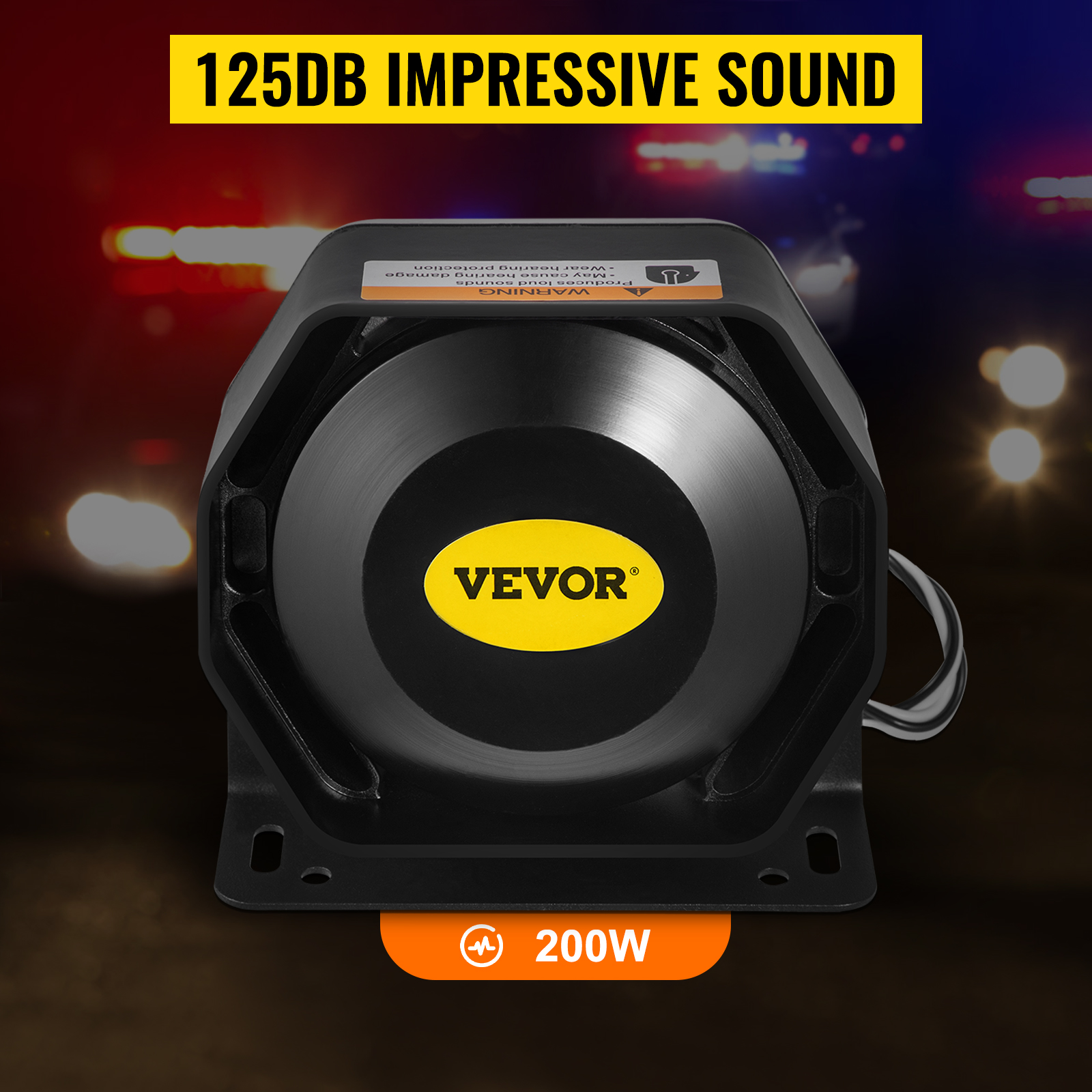 VEVOR car warning alarm system with 125db sound and 200w power capacity.