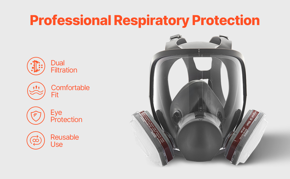 Respirator Mask Reusable Respirator Full Face Gas Cover with Filters for Dust
