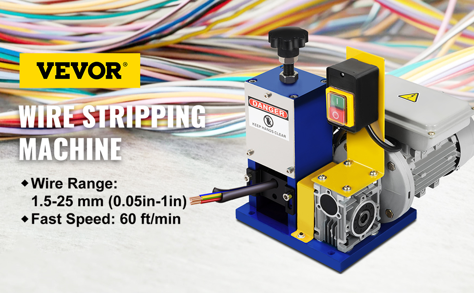VEVOR electric wire stripping machine with 1.5-25 mm wire range and 60 ft/min speed