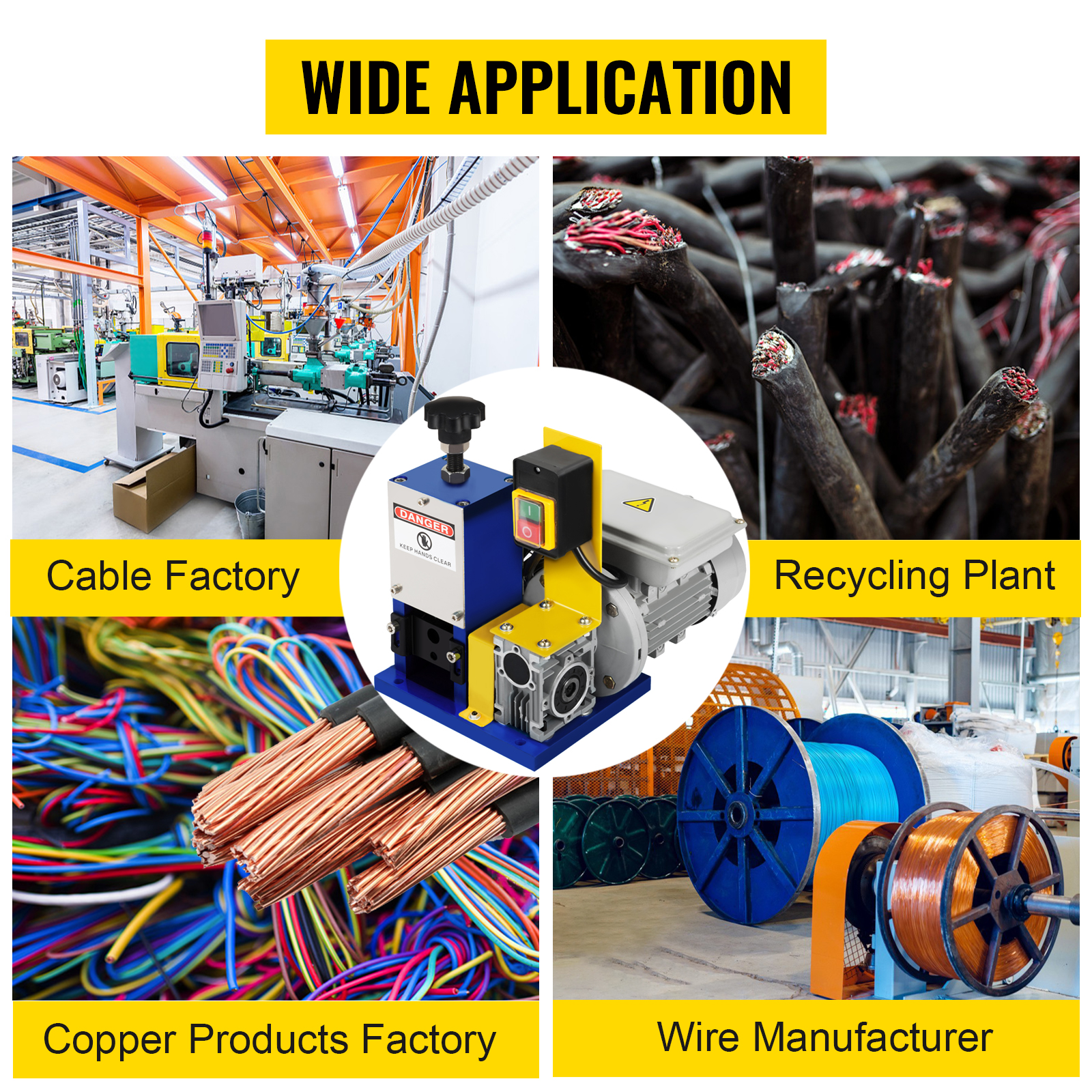 VEVOR electric wire stripping machine for cable factories, recycling plants, copper products, and wire manufacturers.