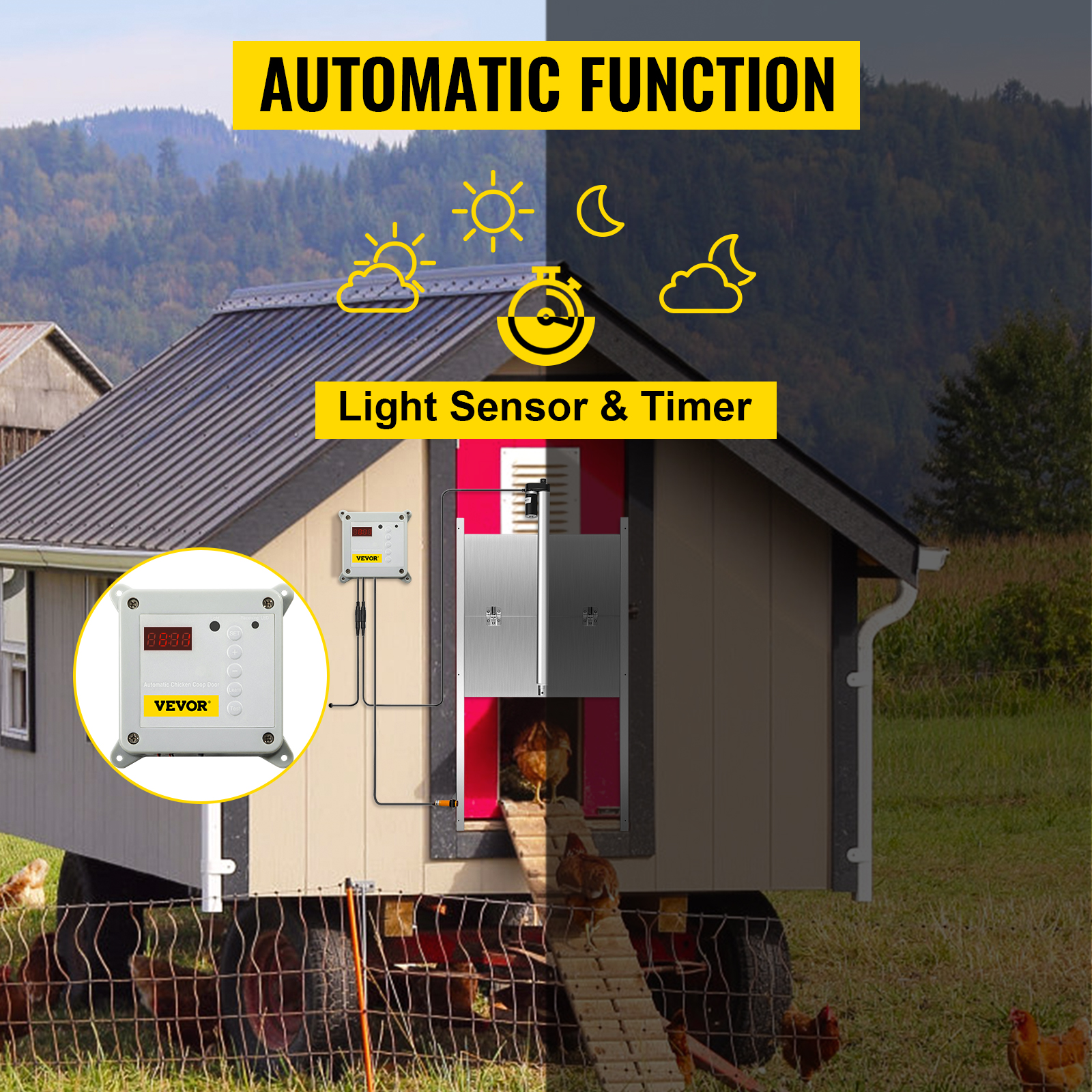 Porte De Poulailler Automatique Solaire - Ouvre-Porte Programmable Avec Minuterie Quotidienne - Pour Ferme Domestique - Résistant Aux Intempéries