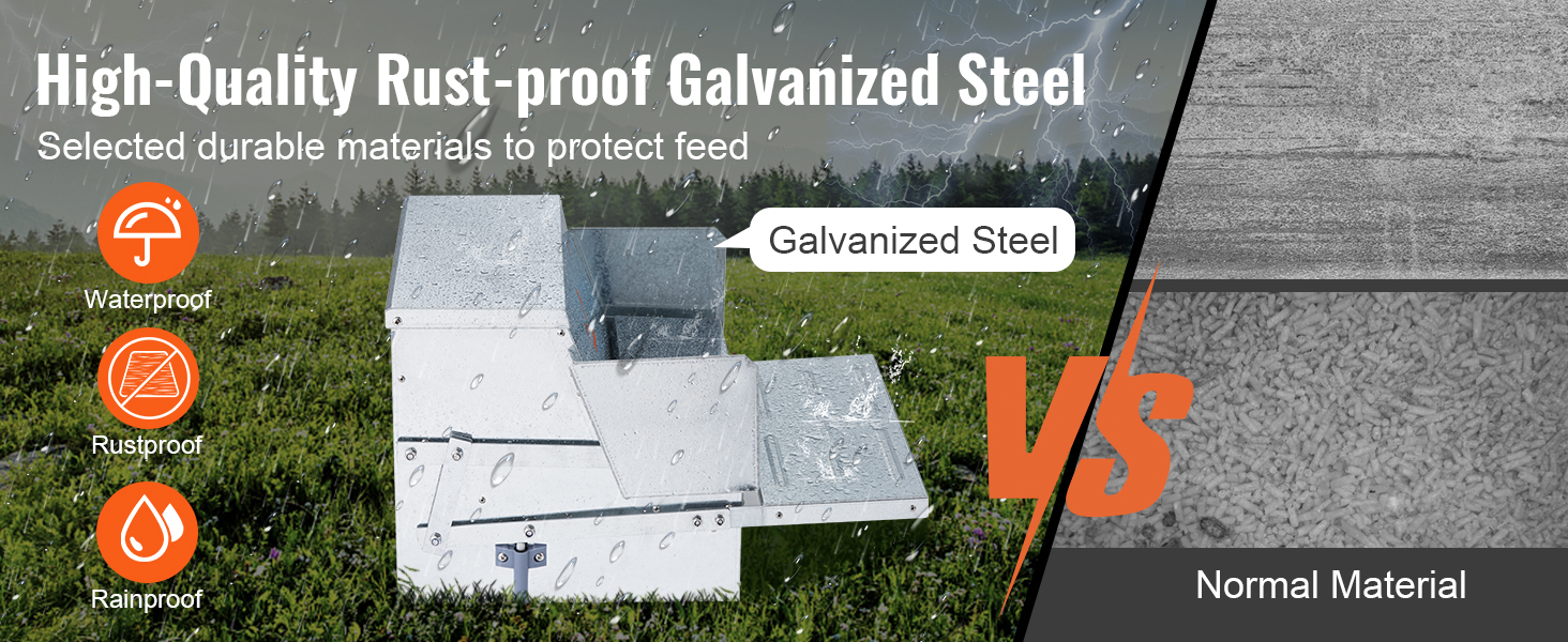 high-quality, waterproof and rustproof VEVOR automatic chicken feeder vs normal material.