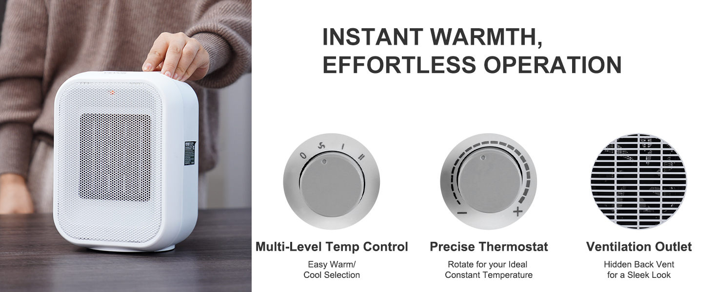VEVOR Portable Electric Space Heater with Thermostat, 1000W/1500W 2