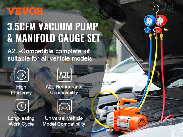 Orion Motor Tech 4CFM 1/3HP Vacuum Pump With Manifold Gauge Set - Complete HVAC & Auto AC Service Kit