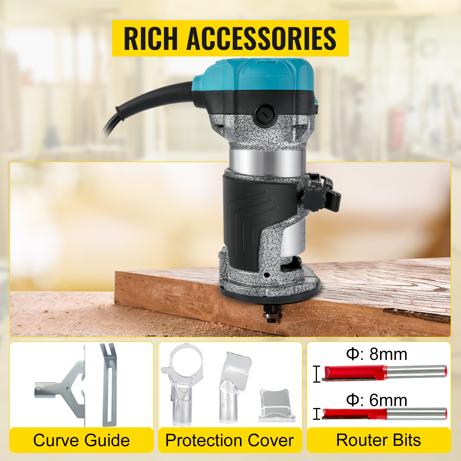 VEVOR Router Tool, 710W Wood Router, Router for Woodworking with Three ...