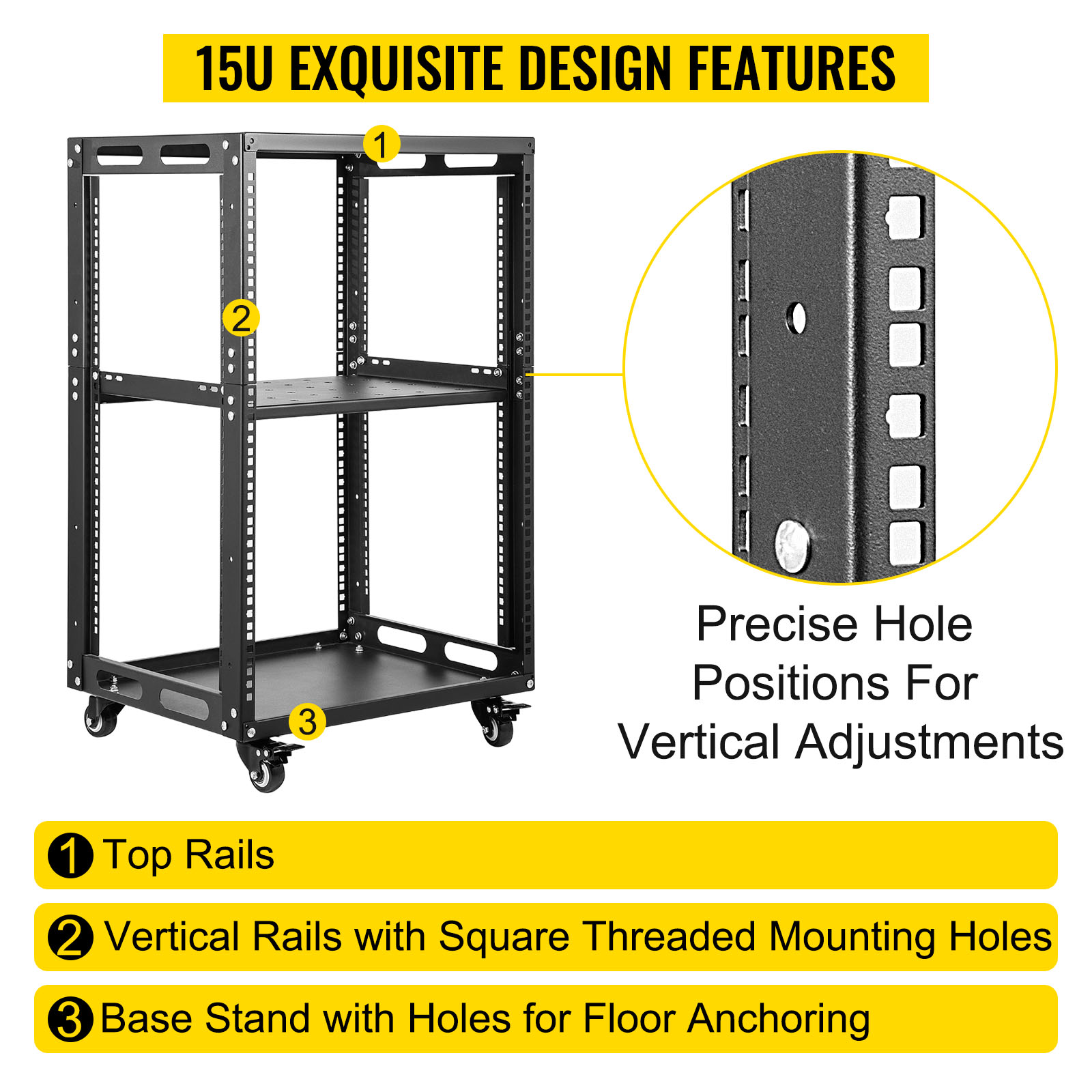 VEVOR Server Rack, 15U 19'' Open Frame Rack, 4-Post IT Server Network ...