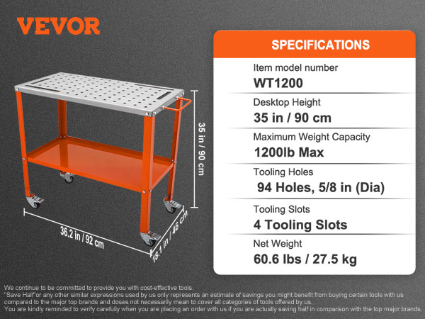 VEVOR 36" x 18" Welding Table, 1200lbs Load Capacity Steel Welding ...