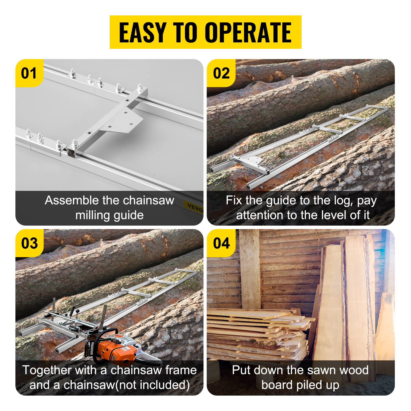 VEVOR Rail Mill Guide System 9 FT Chainsaw Mill Rail Guide with 4 Wood ...
