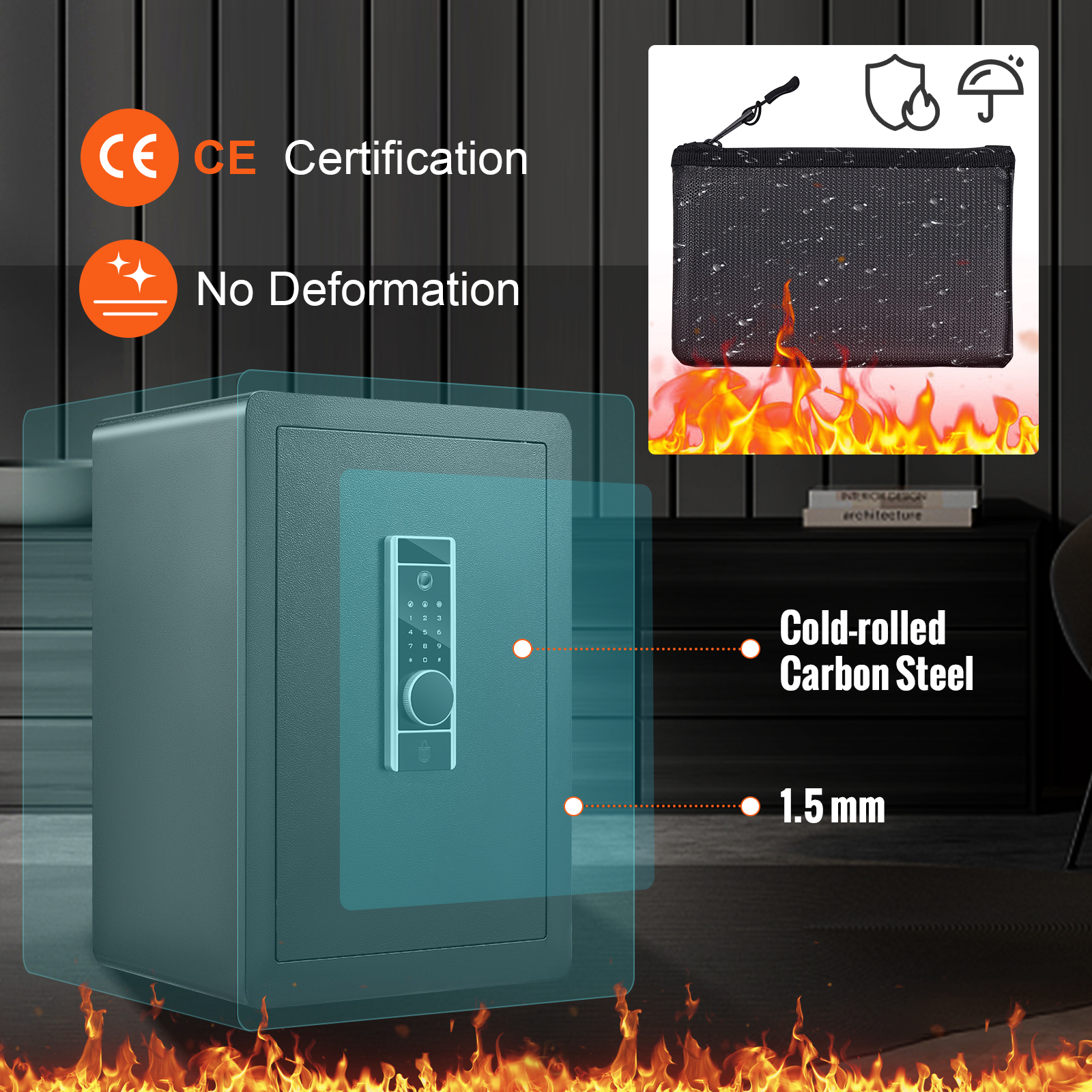 Armoire à 6 Fusils en Acier avec Coffre Intérieur Coffre-Fort pour Armes à Feu 3 Façons de Verrouillage Empreinte Digitale Mot de Passe Clé Anti-Effraction Alarme Antivol Domicile 36x35x145 cm