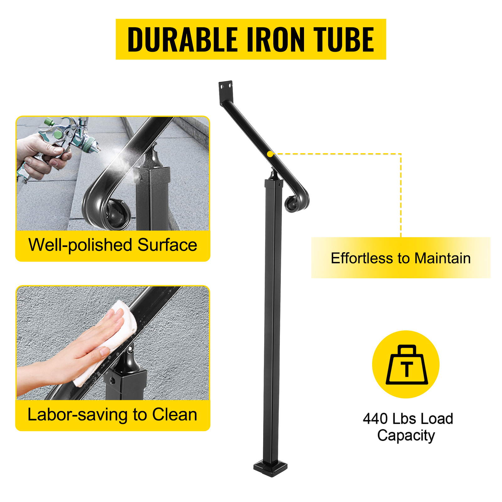 VEVOR Handrails for Outdoor Steps 1-2 Step Railings Wrought Iron ...