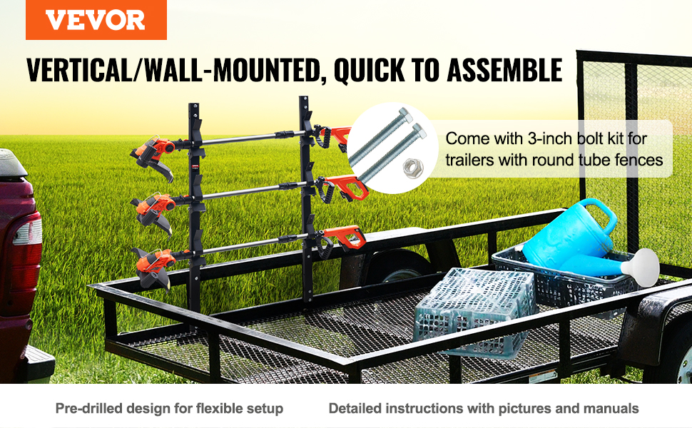 VEVOR Trimmer Rack, 3 Place Weeder Trimmer Rack, Trim Holder Trailer ...