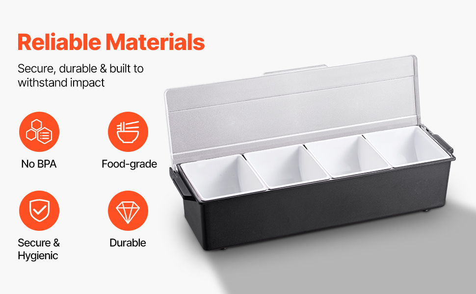 VEVOR Chilled Condiment Server 4 Compartment Cold Serving Tray with ...