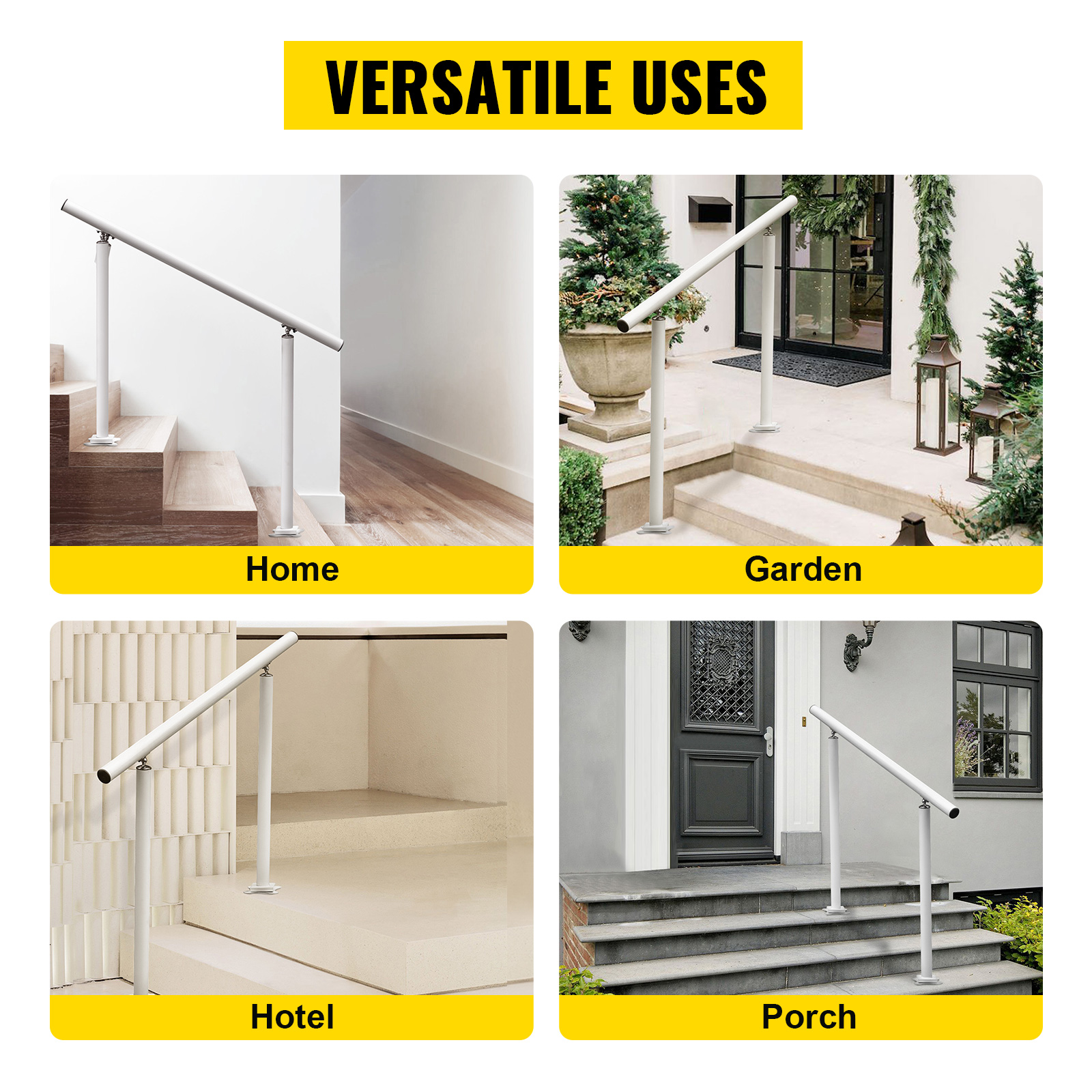 VEVOR outdoor stair railing kit for home, garden, hotel, and porch stairs.