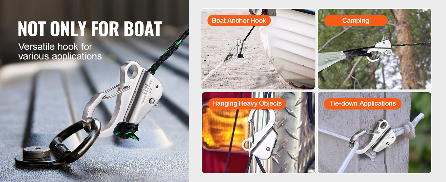 Boat Anchor Slide Hook - Stainless Steel Quick Release Cleat For Kayak, Pontoon & RV, Holds 9000 Lbs, Fits 3/8" To 5/8" Rope