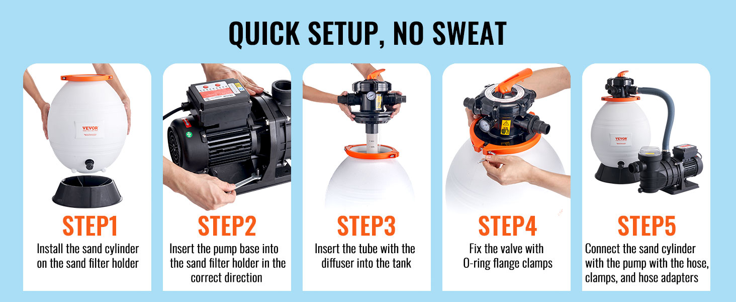 VEVOR Sand Filter Pump for Above Ground Pools, 16-inch, 3500 GPH, 1 HP ...
