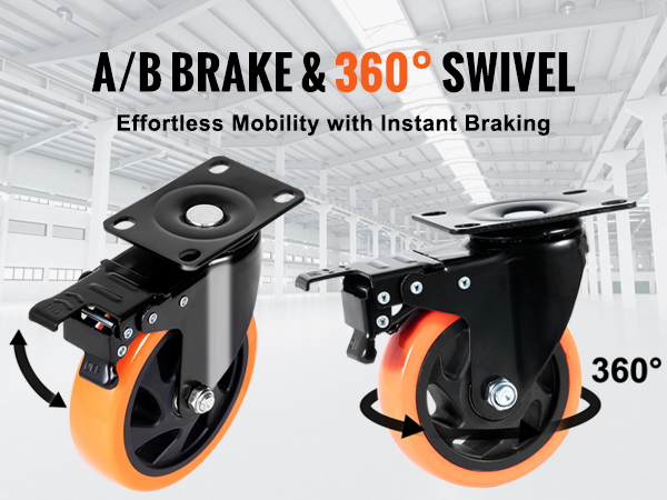 VEVOR Caster Wheels, 4-inch Swivel Plate Casters, Set of 4, with ...