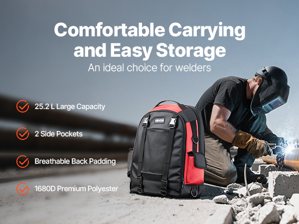 VEVOR 25.2L Welding Backpack 1680D Polyester Welder Backpack for Tool ...
