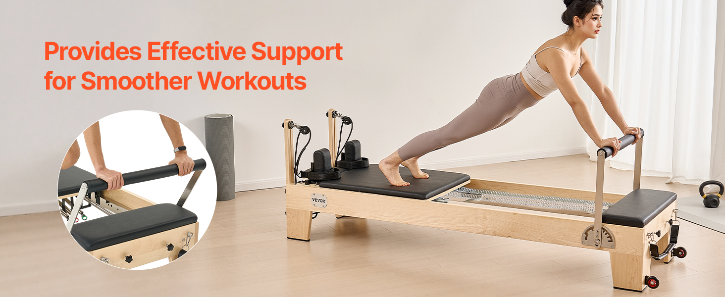 Pilates Reformer Wood Pilates Machine Home Gym Workout Equipment with ...