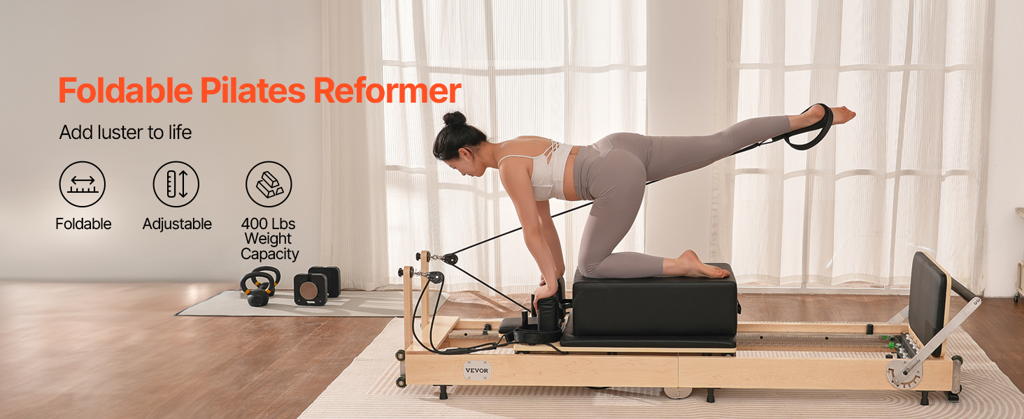 Foldable Pilates Reformer Machine For Home Gym, Wide Adjustable Reformer With Springs 450 Lbs Capacity
