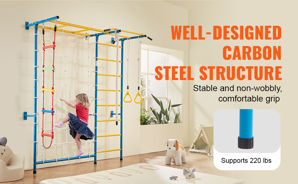 Children Exercise Rails Wall Gym for Kids 7 in 1 Steel Indoor Kids Gym for Exercise Climbing ...