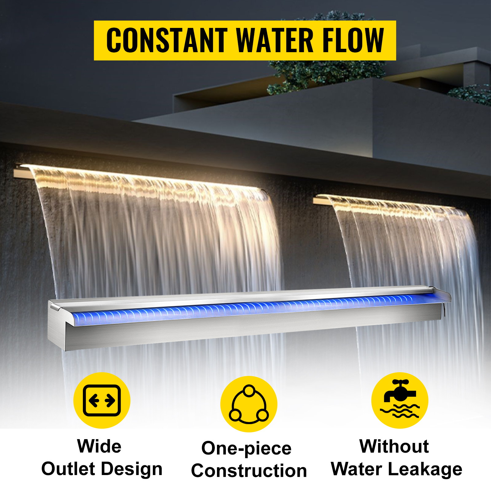 Déversoir Cascade Pour Piscine/étang - 45 Cm INOX 304 Avec LED RVB - Fontaine à Lame D'eau Avec Télécommande