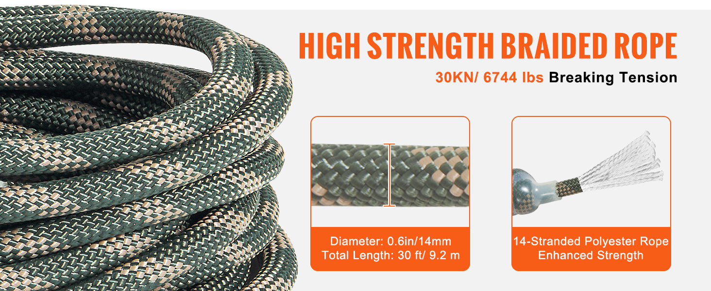 VEVOR Tree Stand Safety Rope, 30 ft/91.44 m Treestand Lifeline Rope ...