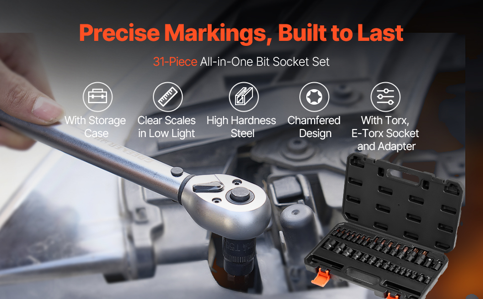 Torx Bit Socket and External Torx Socket Set 31-Piece T8-T70 and E4-E24 ...