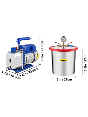 VEVOR vacuum pump hvac kit with dimensions and gauge, ideal for precise hvac work.