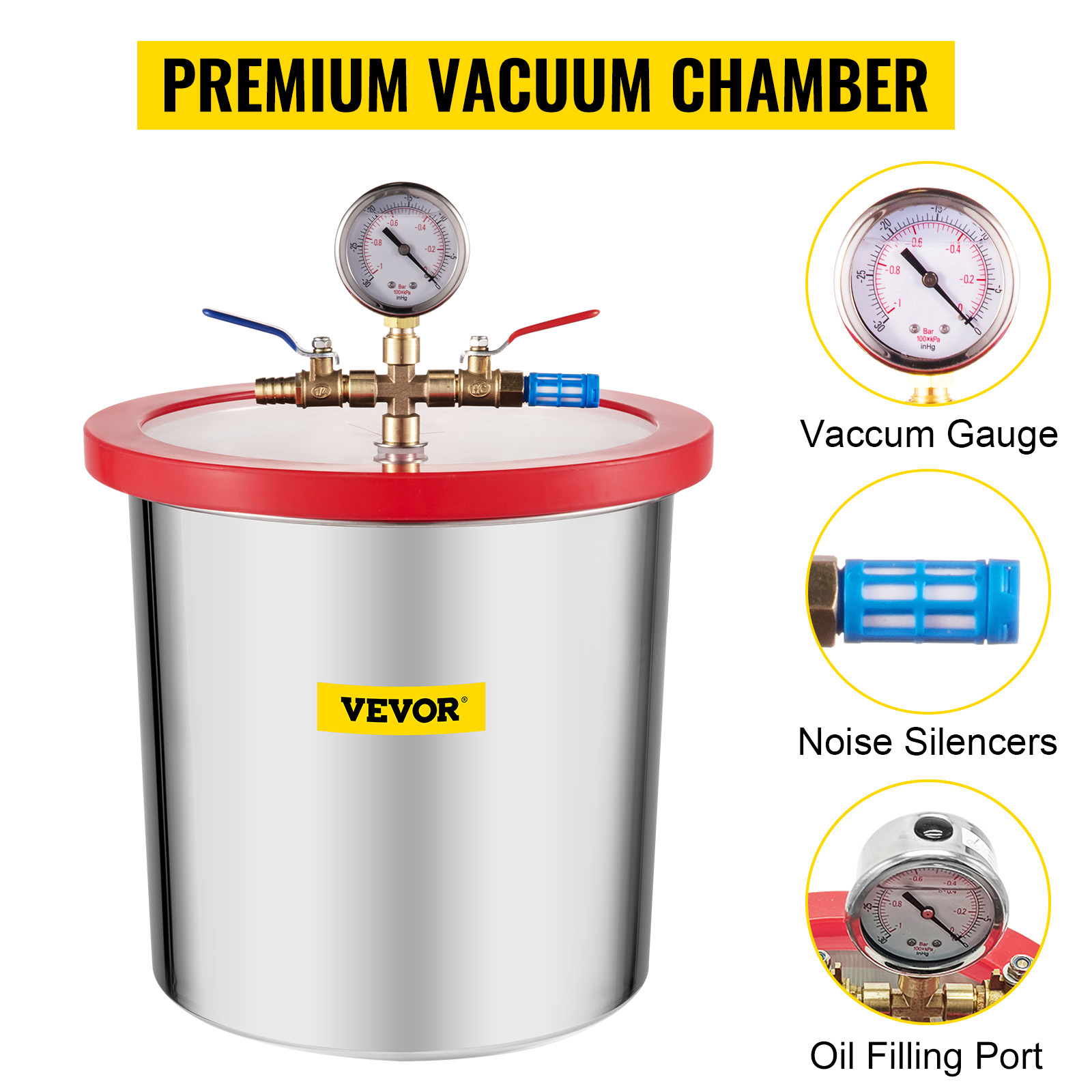 VEVOR vacuum pump hvac kit with premium chamber, gauge, and noise silencers.