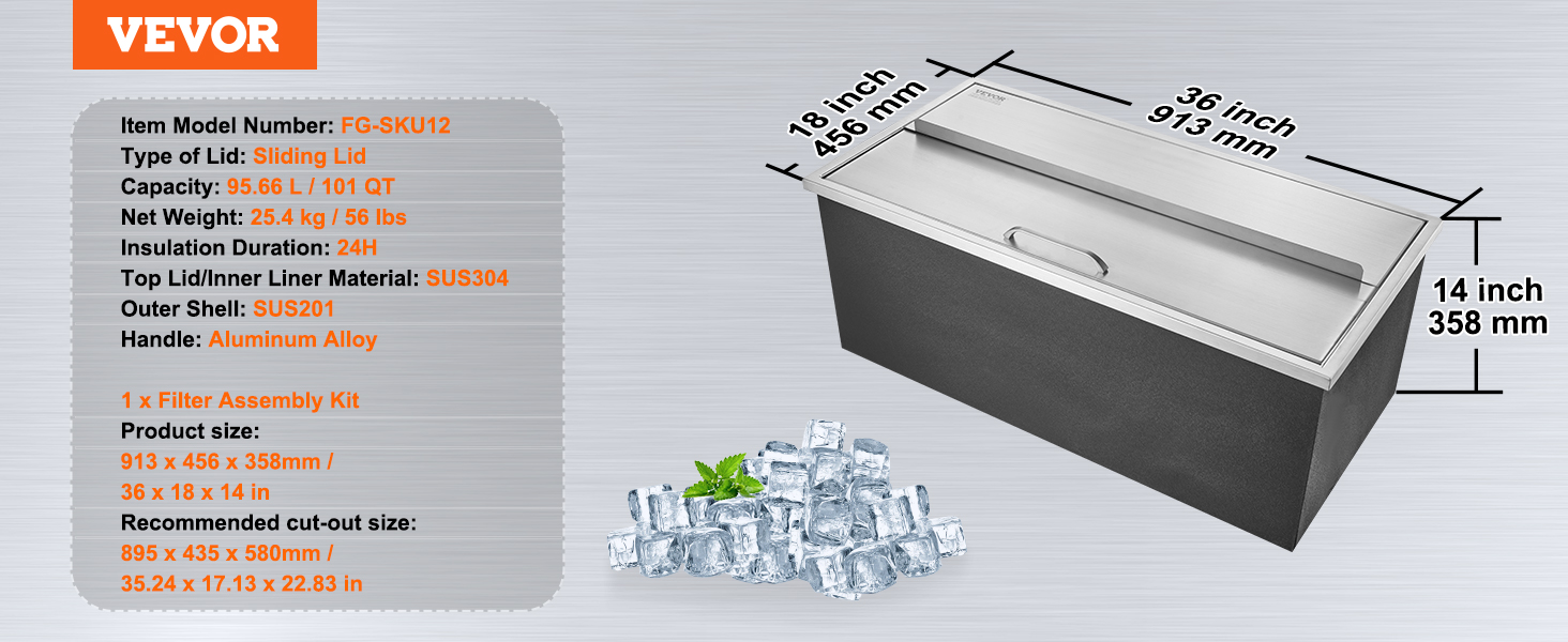 VEVOR Drop In Ice Chest, Stainless Steel Drop In Cooler, Commercial Ice