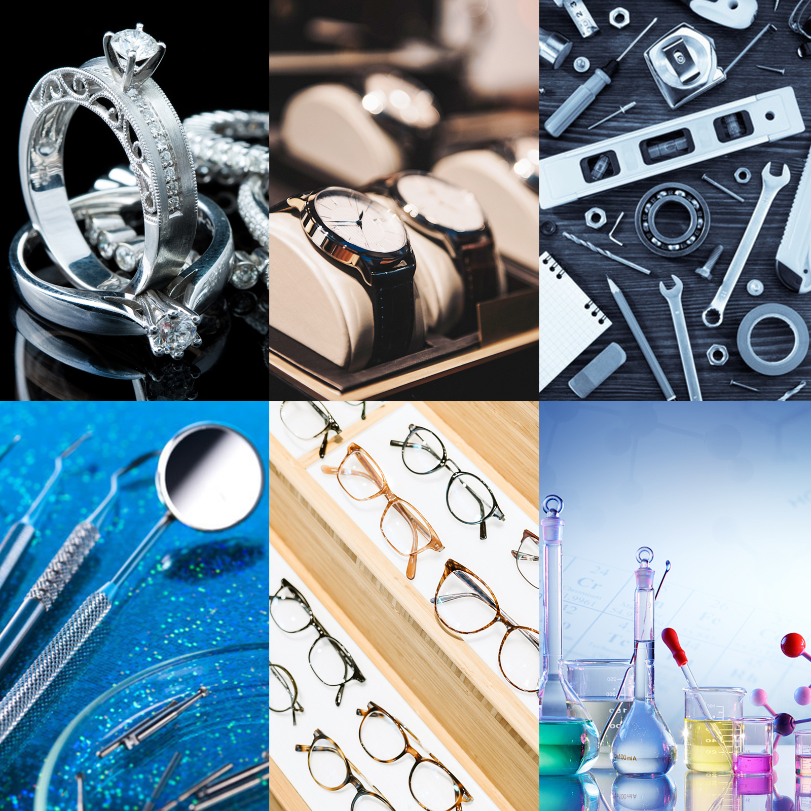 jewelry, watches, tools, dental instruments, glasses, and lab equipment cleaned with VEVOR ultrasonic cleaner.