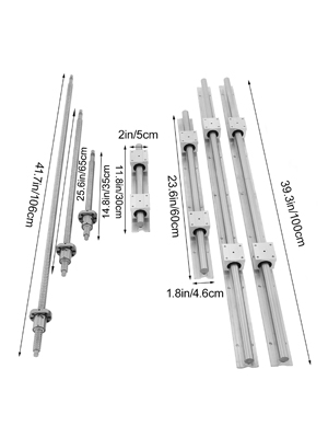 VEVOR lineaire rail cnc-kit met verschillende raillengtes en afmetingen.