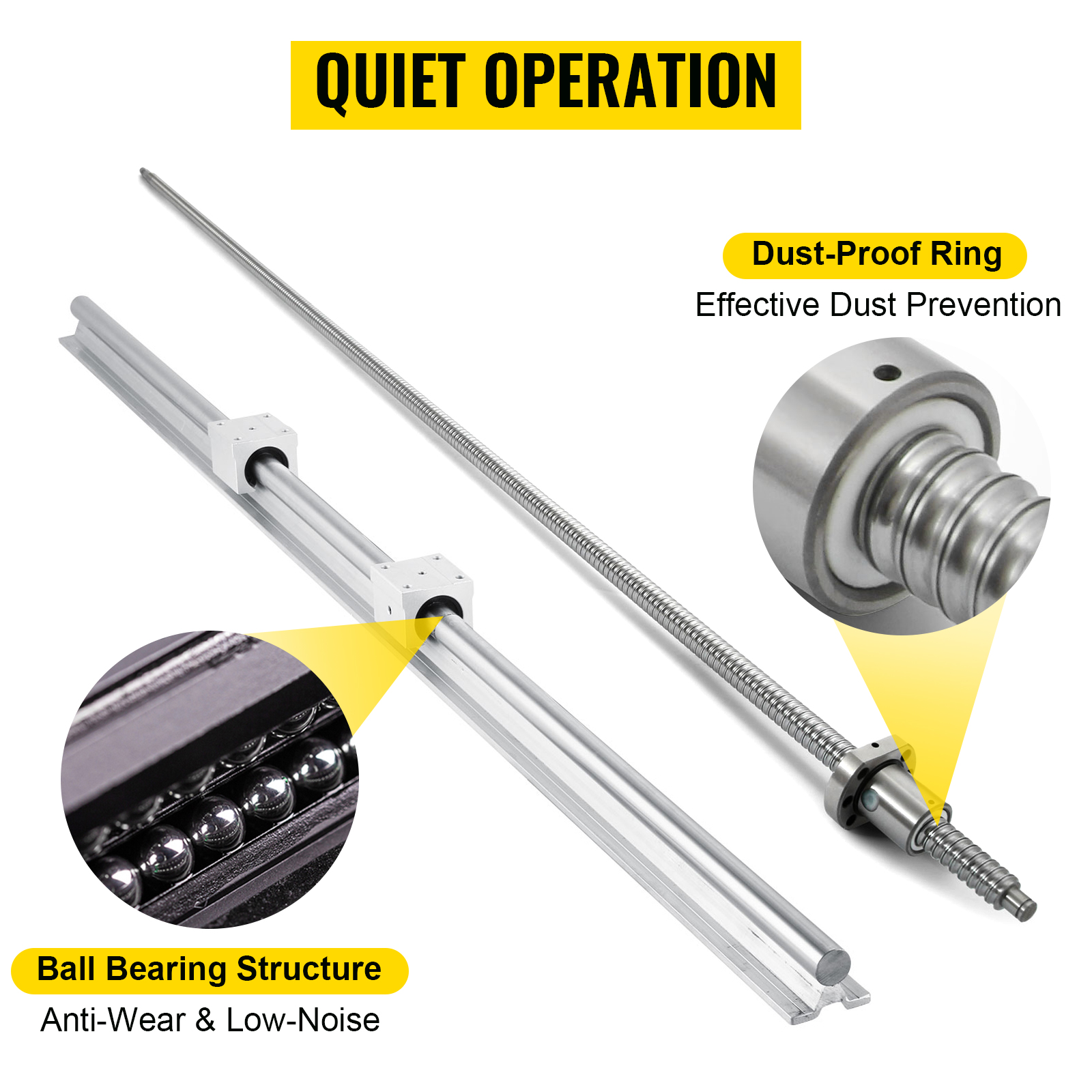 VEVOR lineaire rail cnc-kit met kogellagerstructuur en stofdichte ring voor een stille werking.