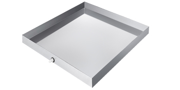 stainless steel VEVOR washing machine pan with side drain.