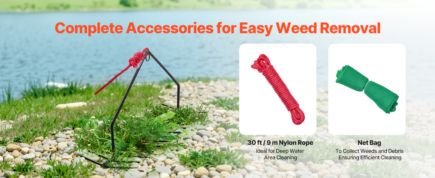 VEVOR 24x8.7 in Pond Aquatic Weed Rake Double-Sided Lake Weed Rake 30ft ...