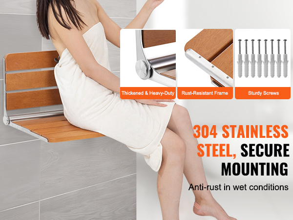VEVOR Folding Teak Shower Seat 20.9'' x 16'' Wall Mounted Shower Bench ...