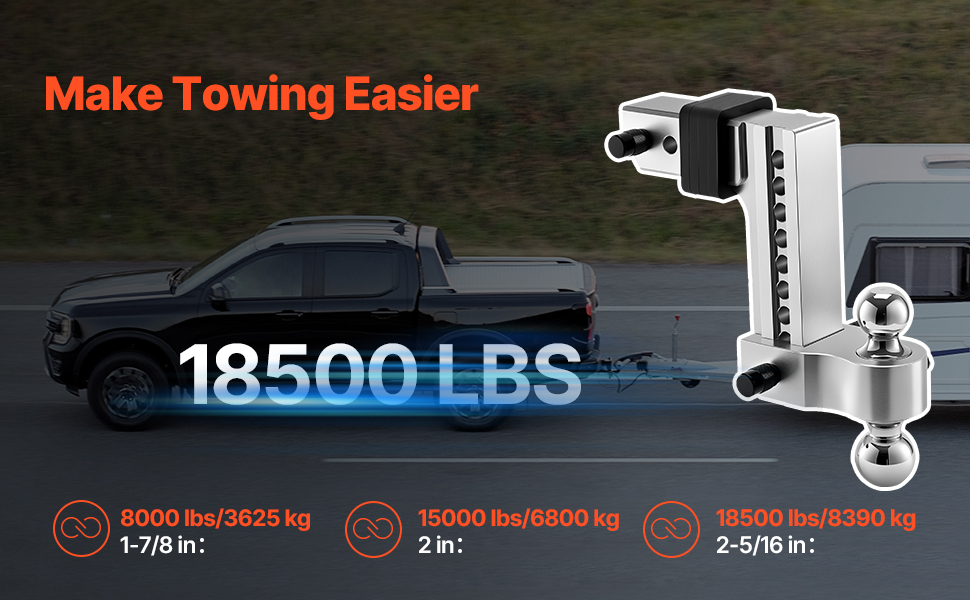 Adjustable Trailer Hitch w/ SS Tow Balls 10 Drop for 2.5 Receiver Adjustable Trailer Hitch w/ SS Tow Balls 10 Drop for 2.5 Receiver