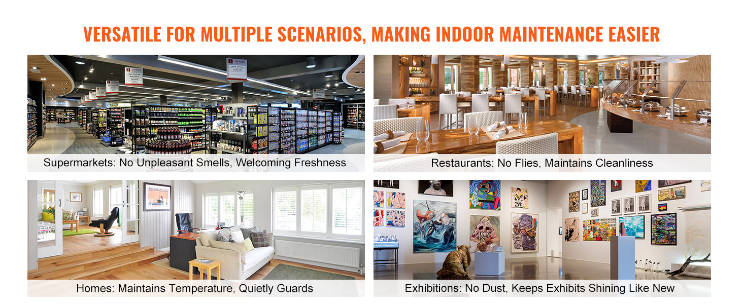 supermarkets, restaurants, homes, and exhibitions with VEVOR air curtain; ensuring freshness and cleanliness.