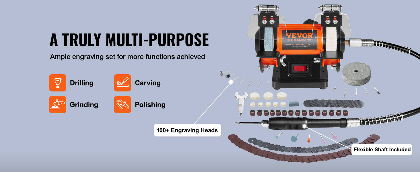 VEVOR Bench Polisher & Buffing Machine for Metal/Jewelry/Wood - With ...