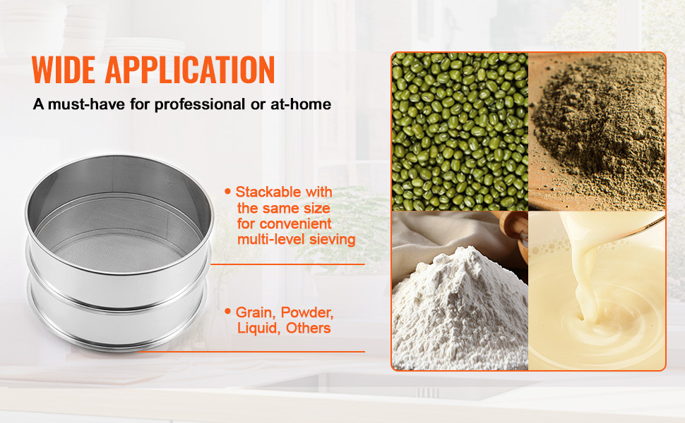 VEVOR Flour Sieve Fine Mesh Stainless Steel 12 Mesh Flour Sifter for ...