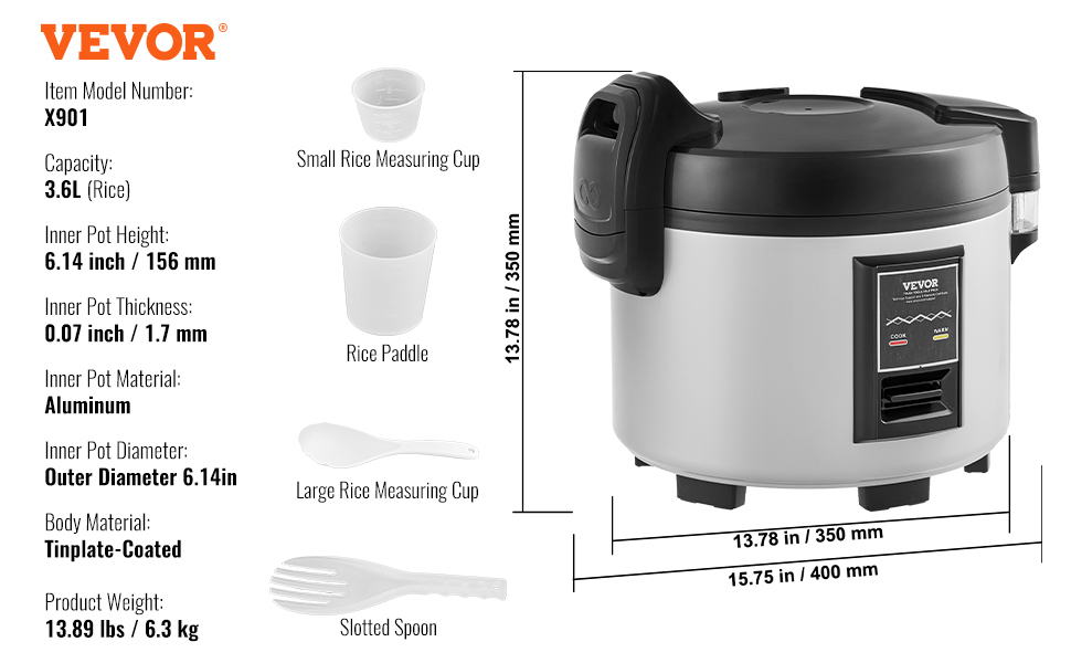 VEVOR Commercial Rice Cooker 45-Cup Non-Stick Pot 9L 12H Keep Warm ...