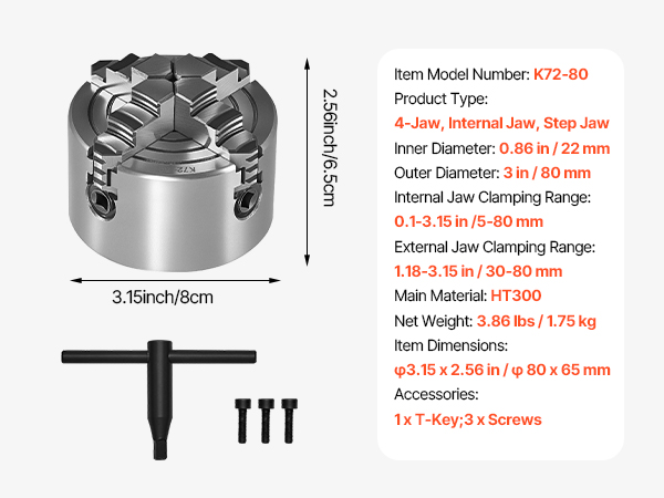 RATTMMOTOR Mandrin à 4 Mors, Mandrin à Trois Mors 100 Mm K12-100, Mandrin Auto-centrant à 4 Mâchoires, Machine-outil Pour Tour CNC
